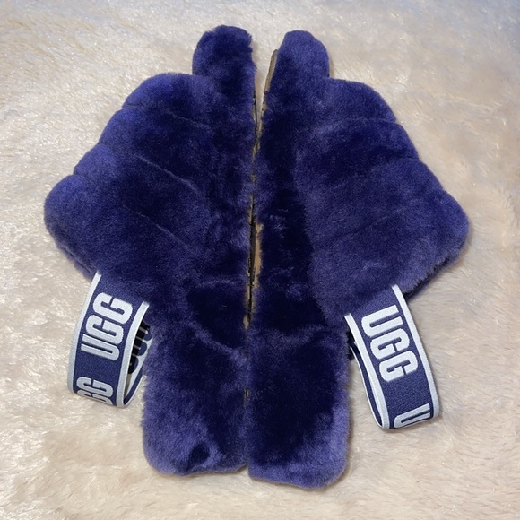 UGG Woman’s Fluff Yeah Sheepskin Slides Medallion Purple Elastic Strap size 5 - Picture 11 of 11